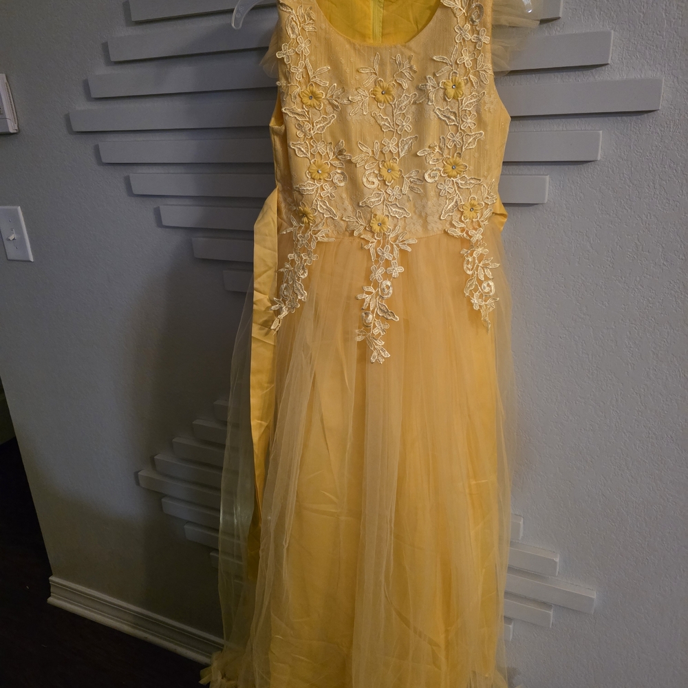 Yellow Floral Embroidered Gown